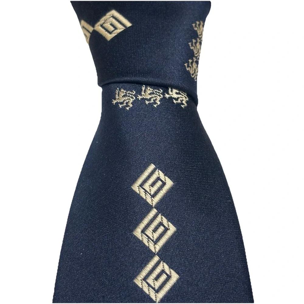Vintage 70s Damon Pure Silk Tie Navy Blue‎ Geometric Disco Ahlers & Davis Dayton